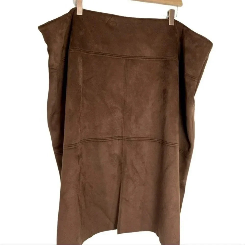 Chaps Faux Suede Skirt 24W Brown Seamed Knee Length Plus Size New With‎ Tags